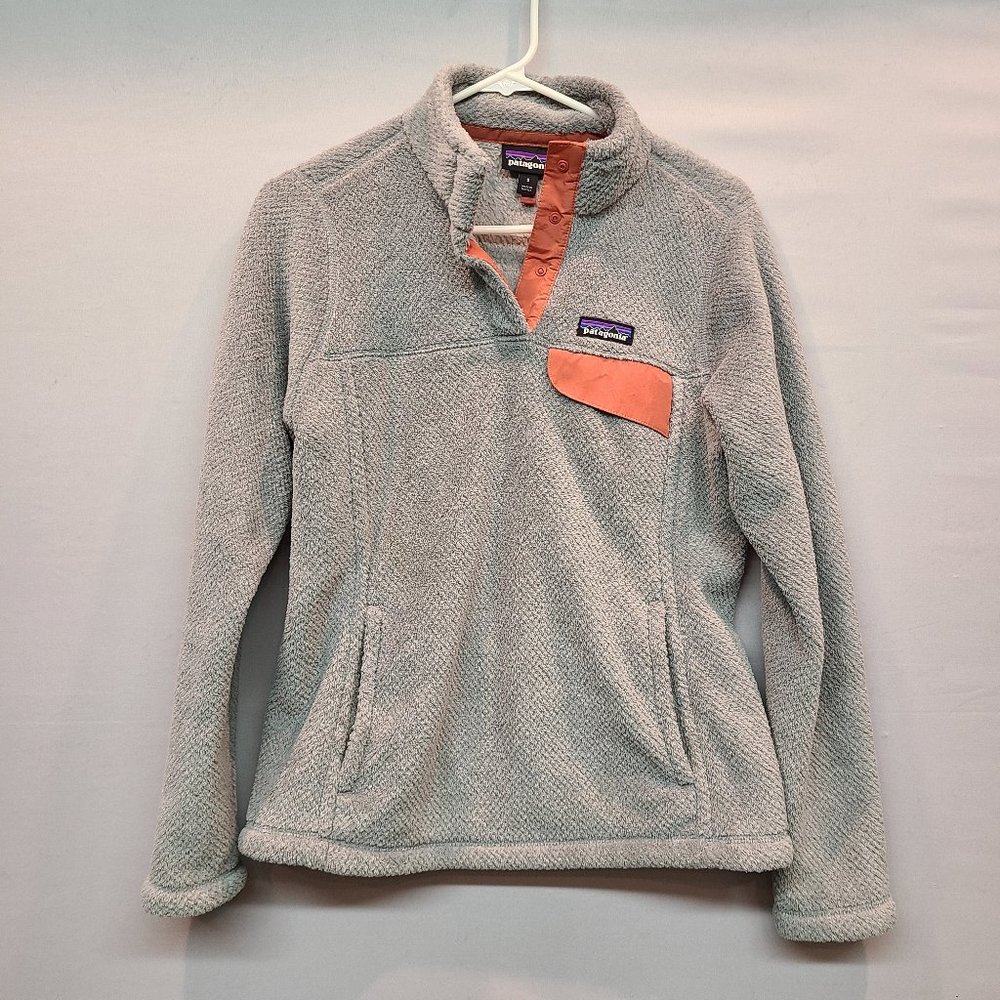 Patagonia Fleece Re Tool Snap Pullover Gray Peach Sweater Womens Small Jacket